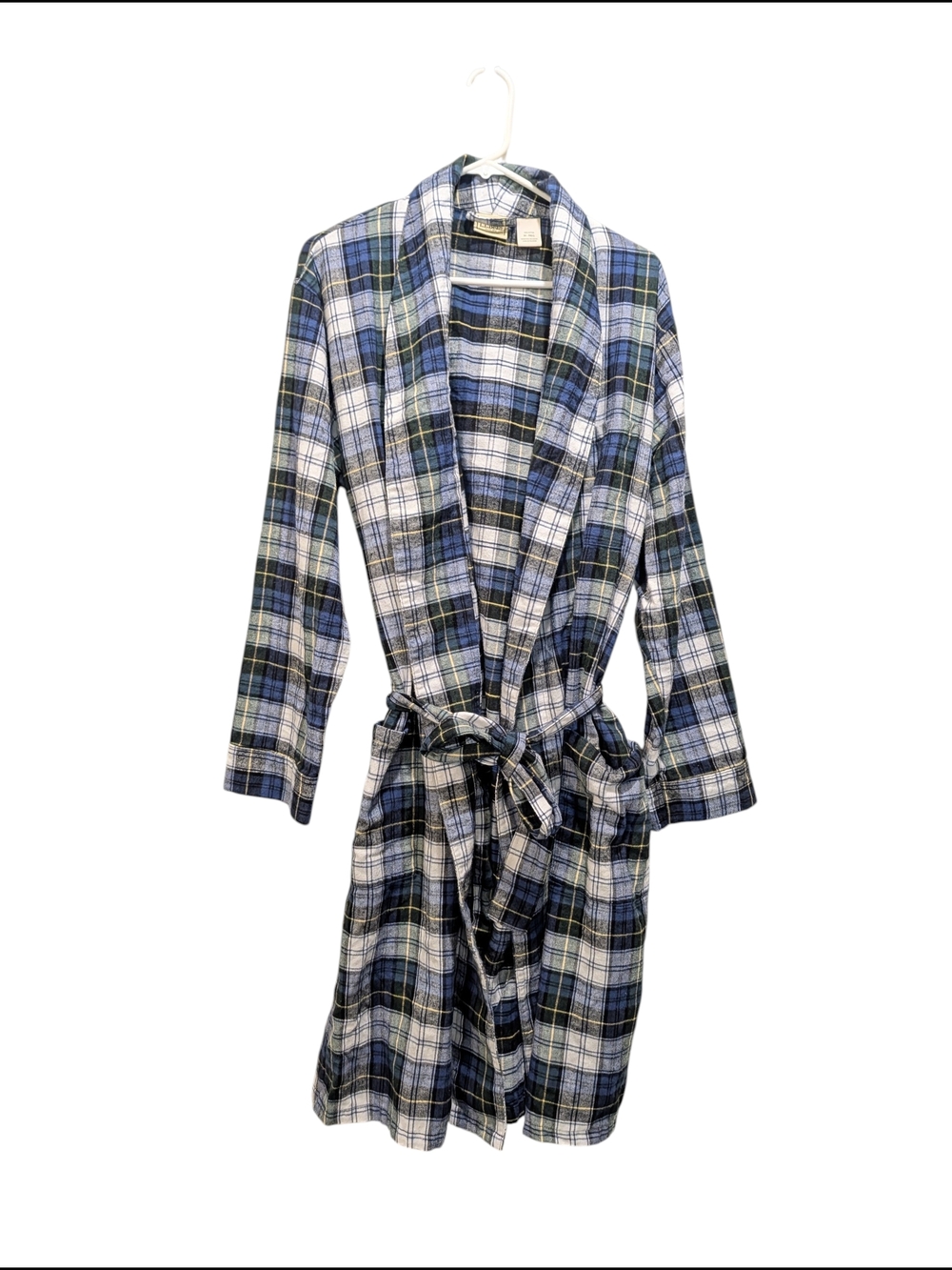 L.L. Bean Blue, White & Green Plaid Cotton Robe Unisex Sz Medium